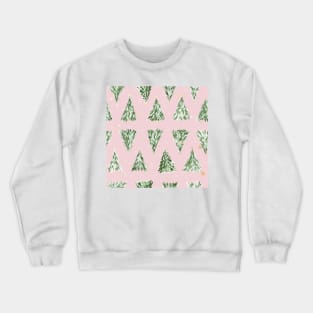 Holiday christmas tree over pink cotton candy background Crewneck Sweatshirt